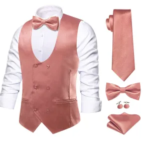 Ties2you Double Breasted Vest Old Rose Pink Solid Wedding Mens Vest Tie Bowtie Set 5PC