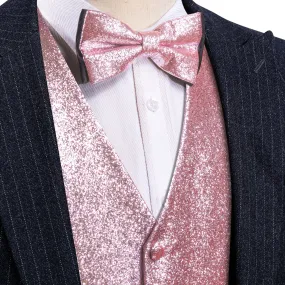 Ties2you Pink Tie Shining Glitter Solid Jacquard Silk Men's Vest Bow Tie Set Waistcoat Suit Set