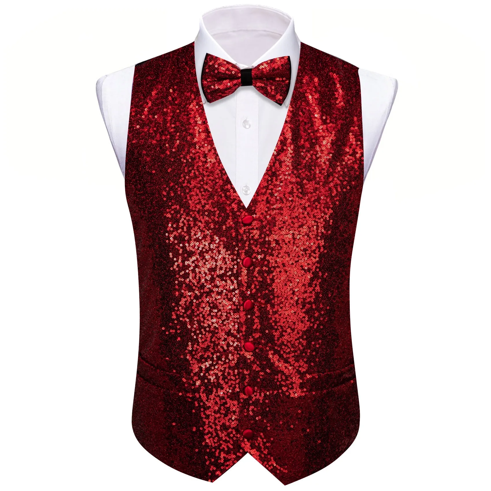 Ties2you Wedding Fire Red Sequins Silk Men's Vest And Bow Tie Set