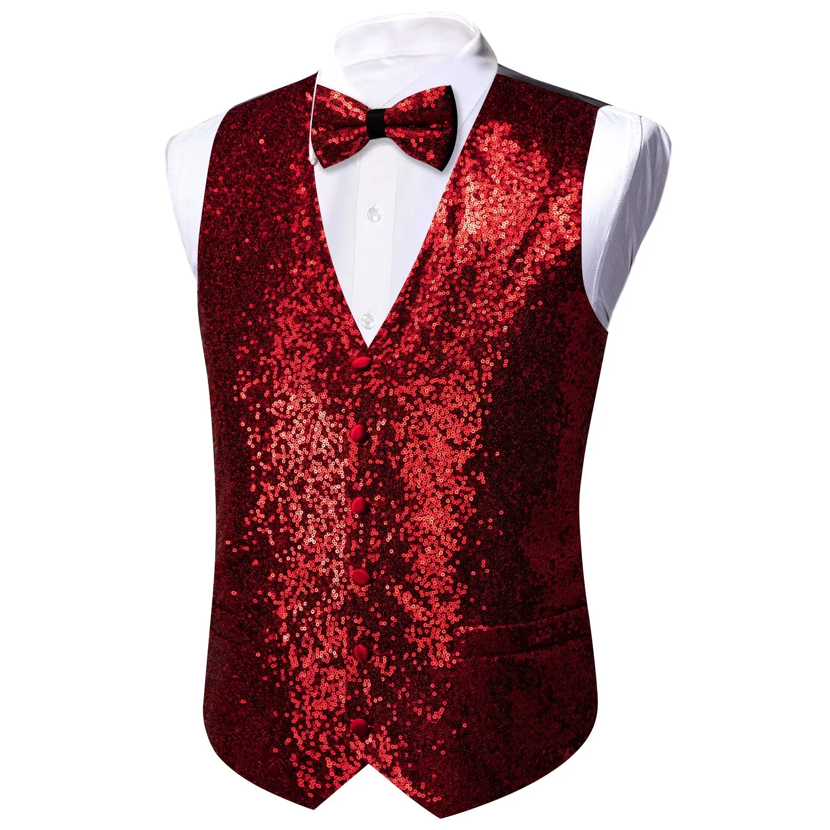 Ties2you Wedding Fire Red Sequins Silk Men's Vest And Bow Tie Set