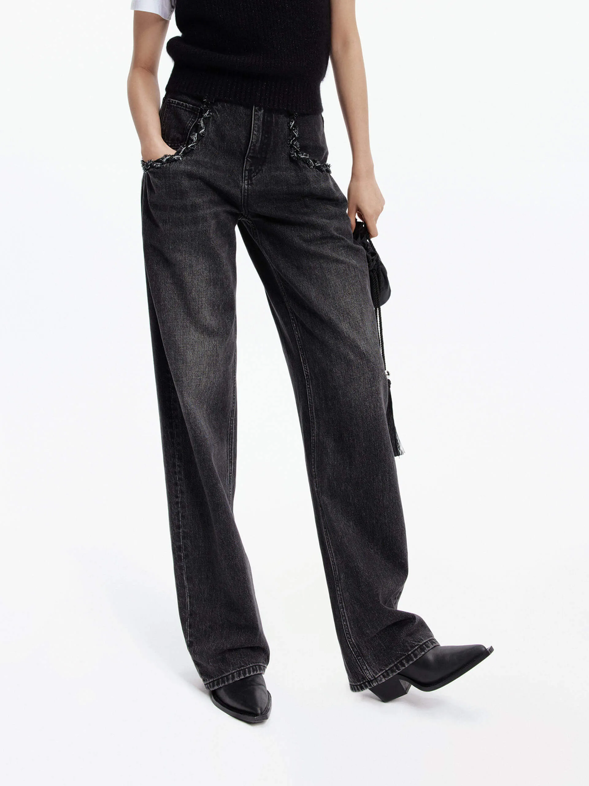 Trim Detail Straight Jeans