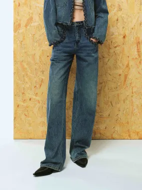 Trim Detail Straight Jeans