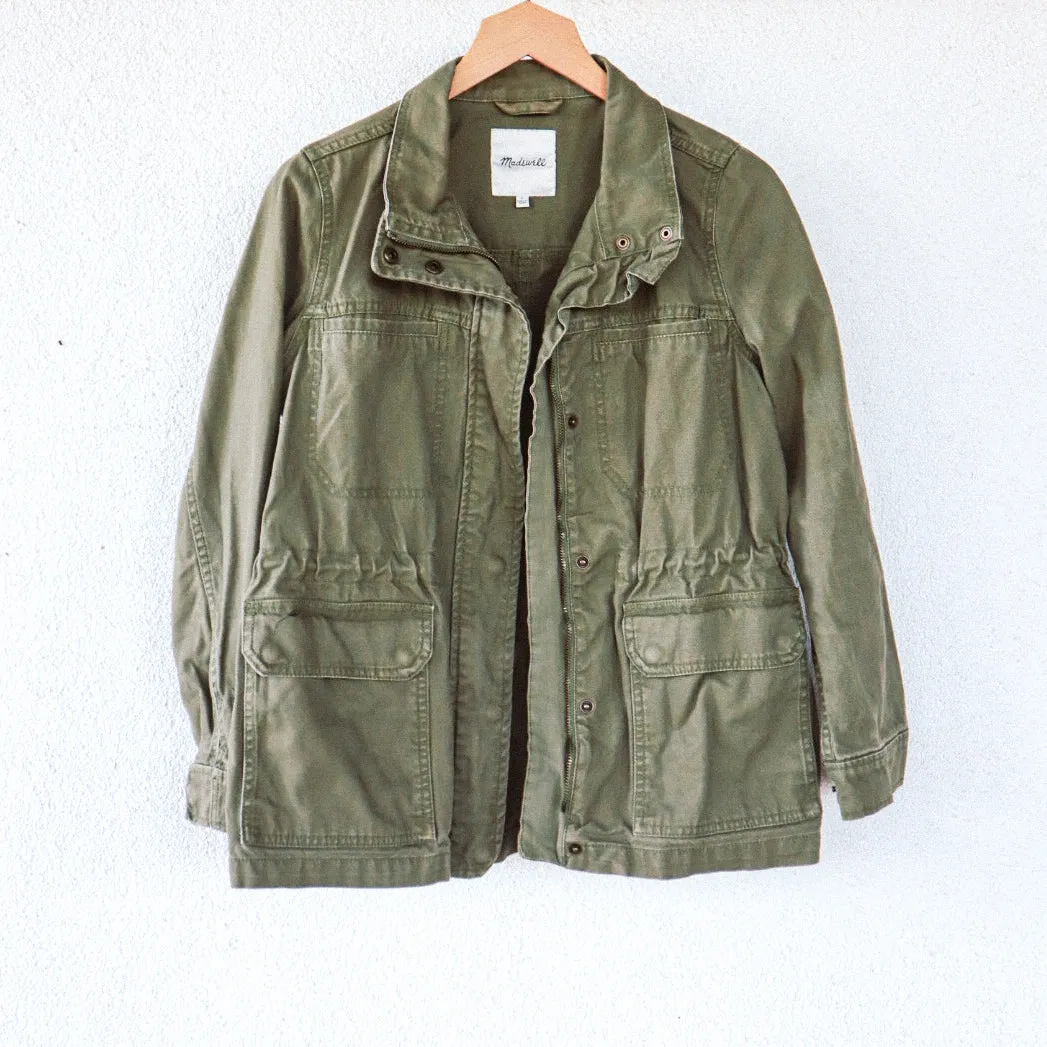 Upcycled Army Green Jacket with Vintage Guatemalan Textile