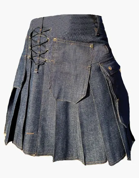 Utility Kit in Blue Denim with a Studded Design