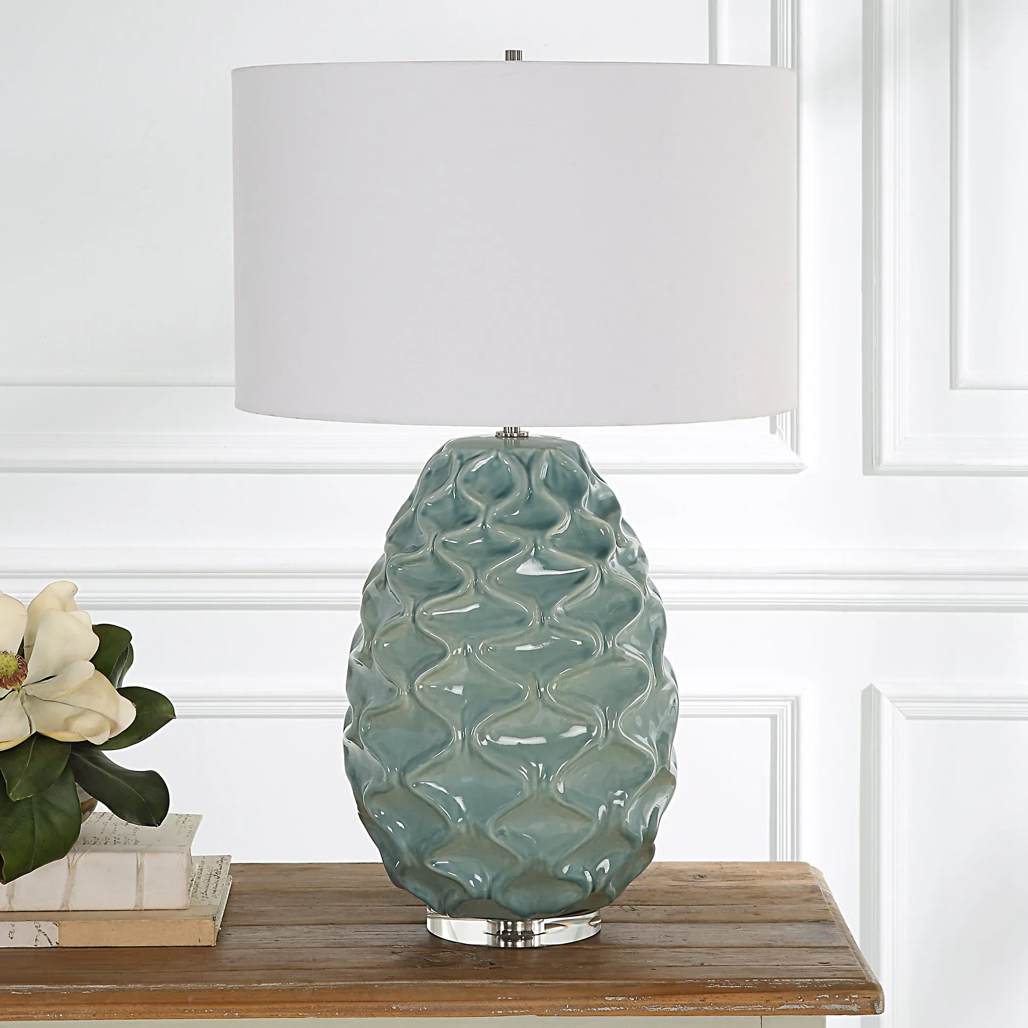 Uttermost Laced Up Sea Foam Glass Table Lamp