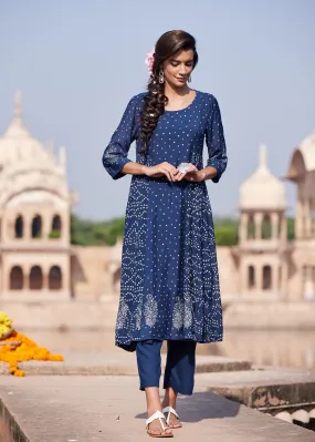 Vaayu Navy Flared Kurta