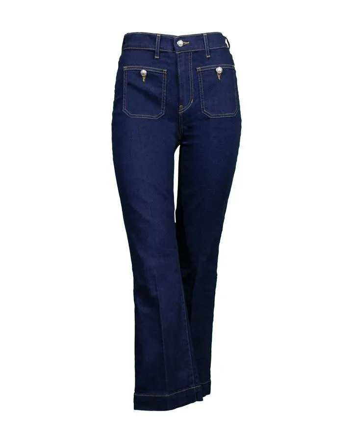 Veronica Beard Carson Button Patch Pocket Ankle Flare Jeans