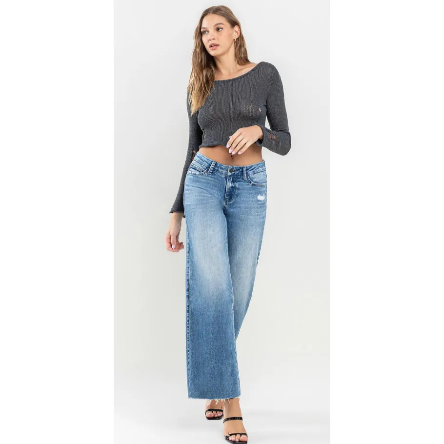 VERVET Rise Raw Hem Wide Leg Jeans