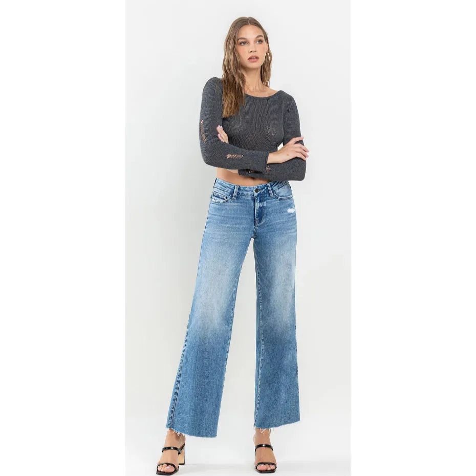 VERVET Rise Raw Hem Wide Leg Jeans