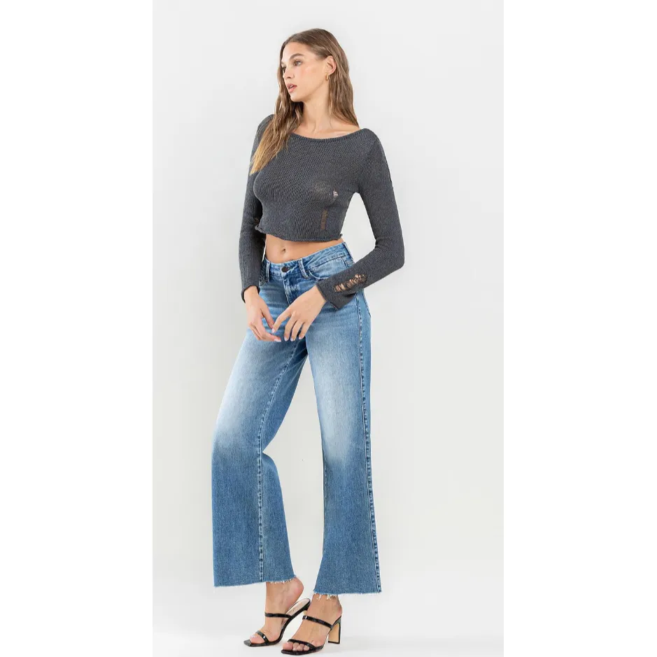 VERVET Rise Raw Hem Wide Leg Jeans