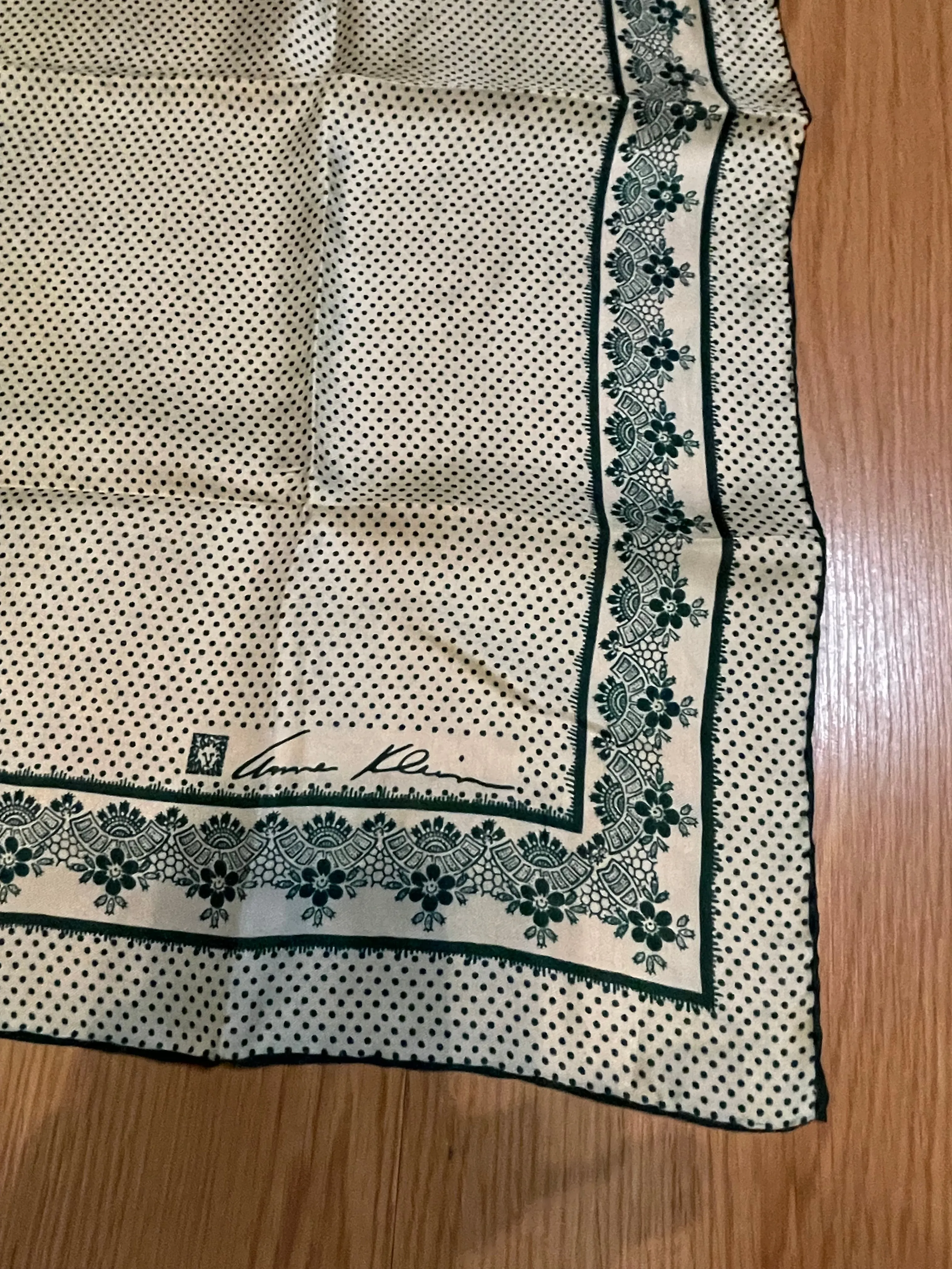 Vintage Anne Klein Square White and Green scarf