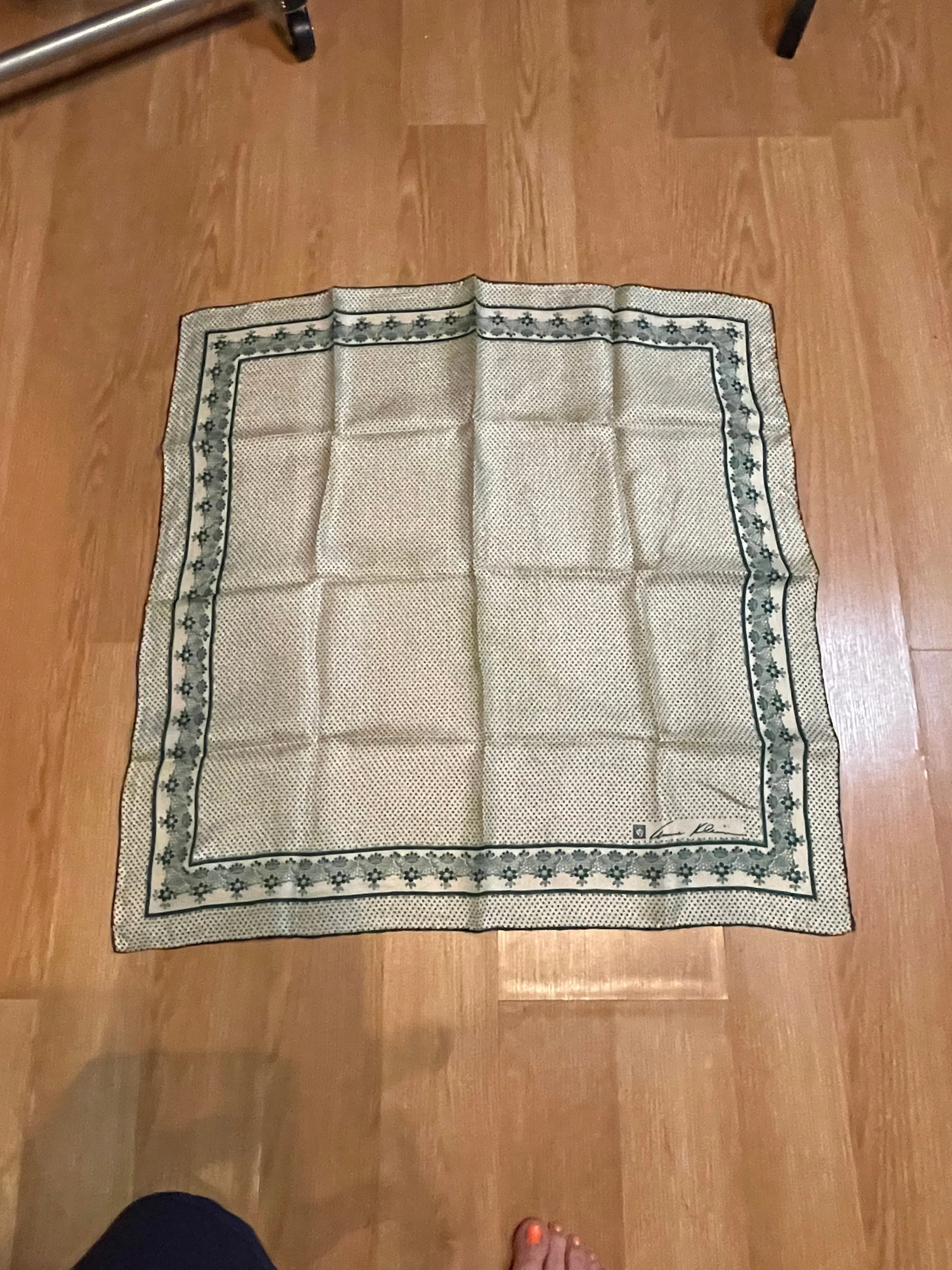 Vintage Anne Klein Square White and Green scarf