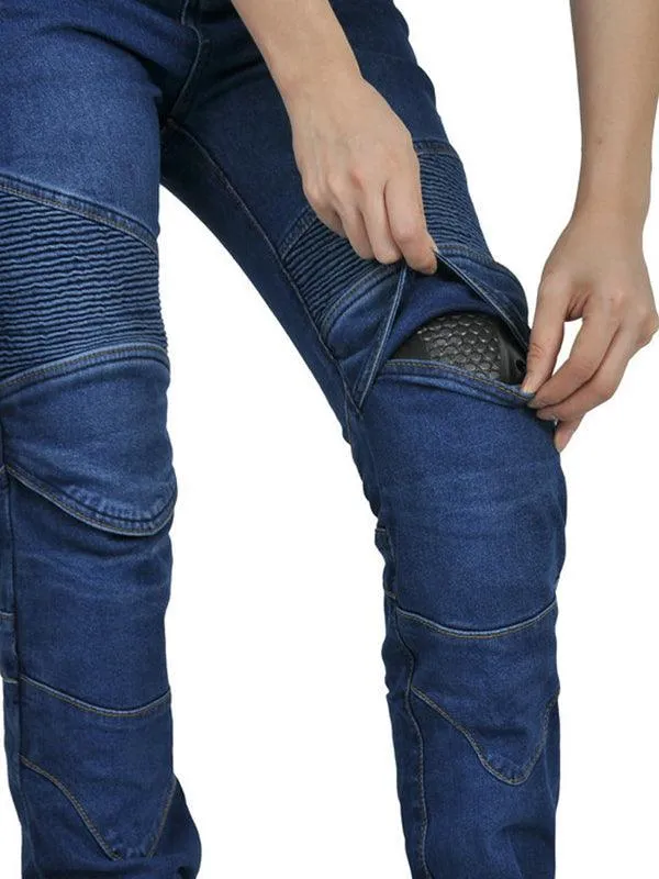 Vintage Casual Denim Stretch Motorcycle Pants