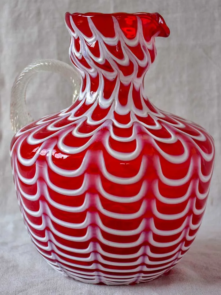 Vintage red and white Bohemian glass vase