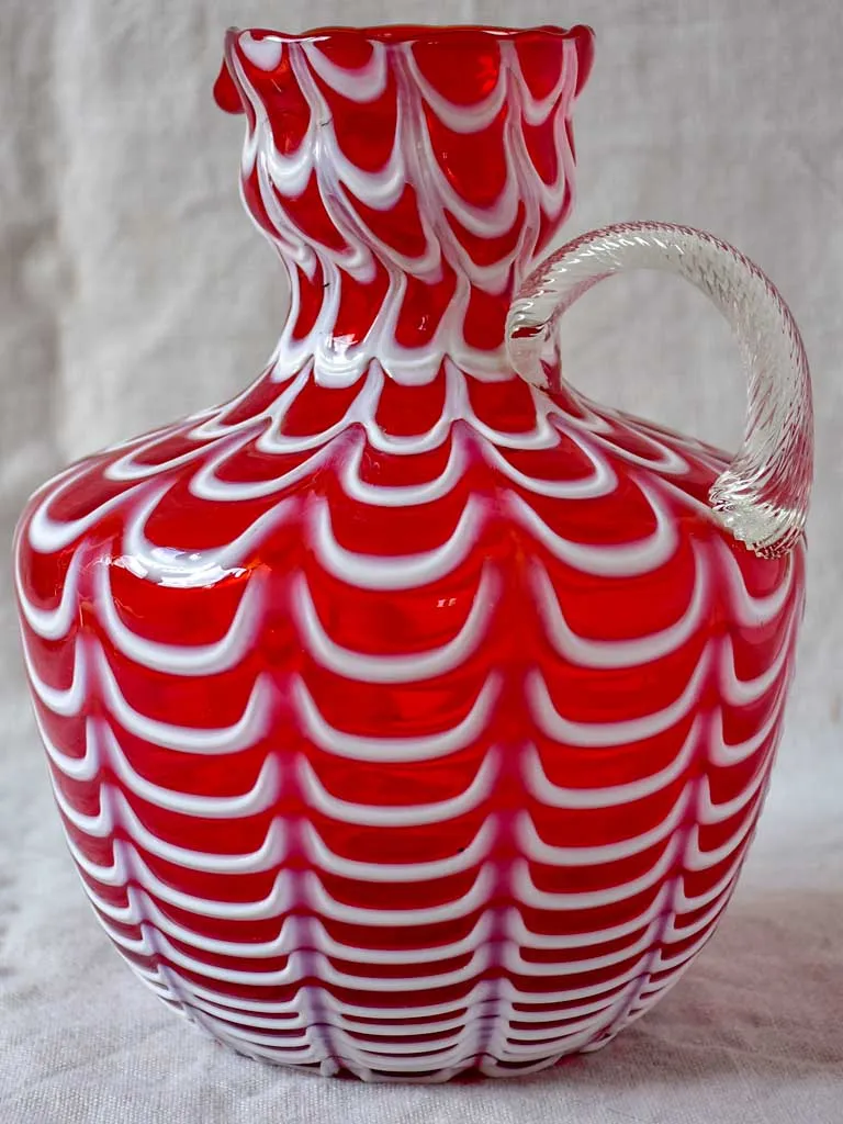 Vintage red and white Bohemian glass vase