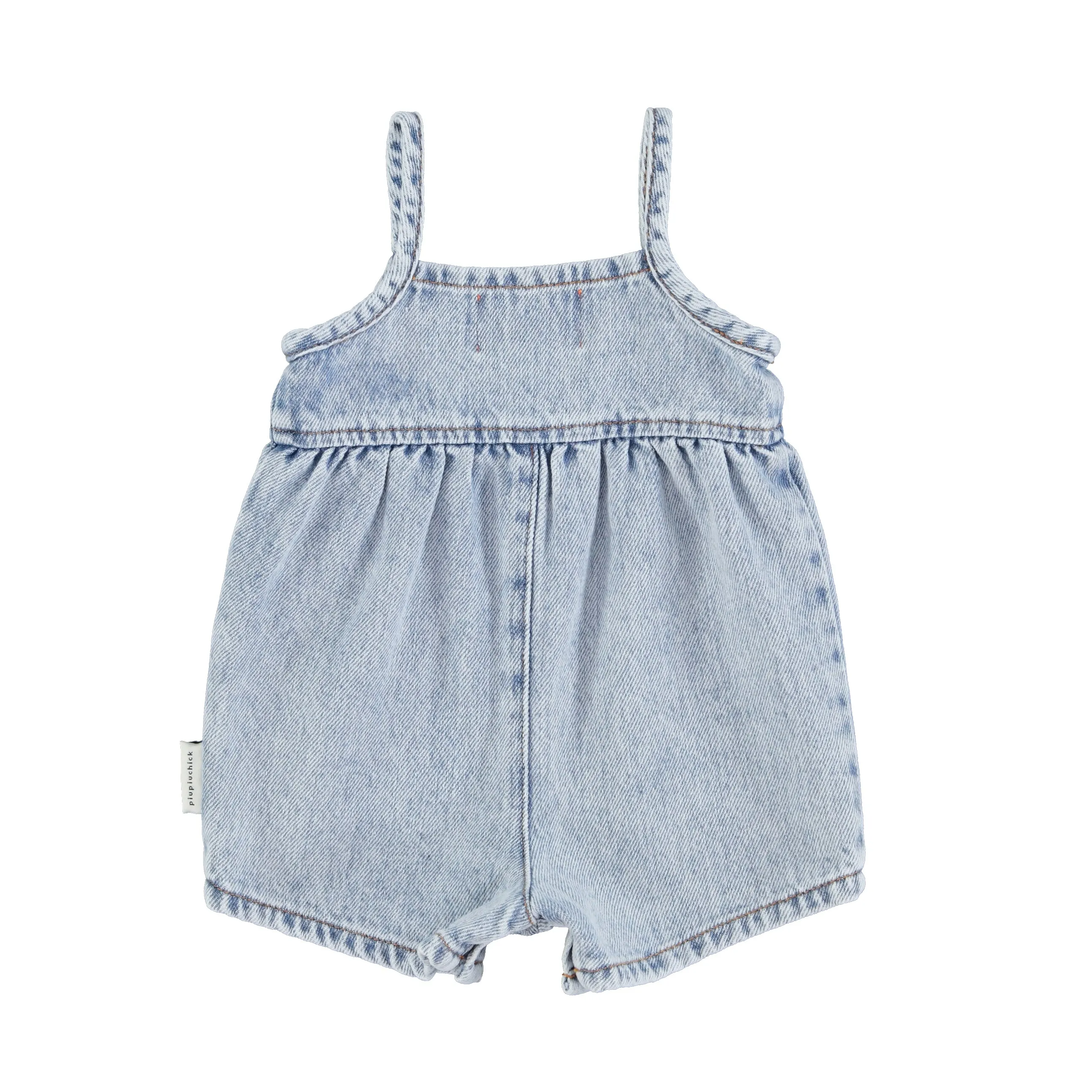 Washed blue denim overall romper by Piupiuchick