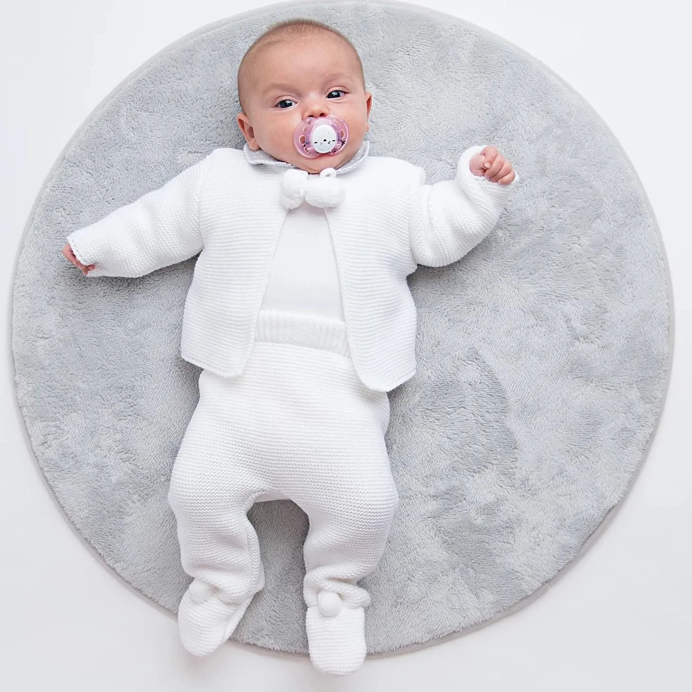 White Knitted Pom 2 Piece Outfit