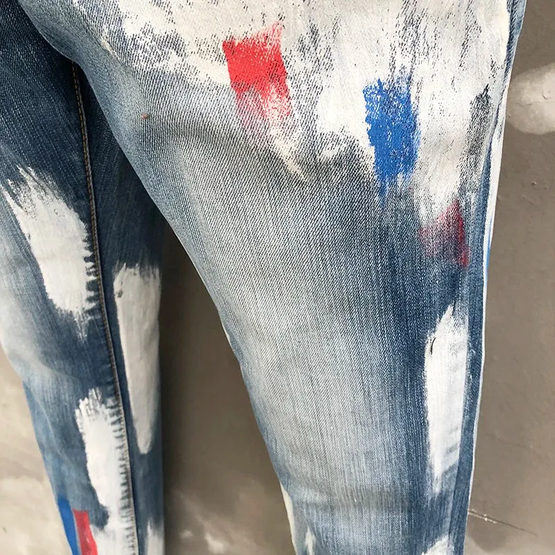 White Splashed Ink Decoration Jeans