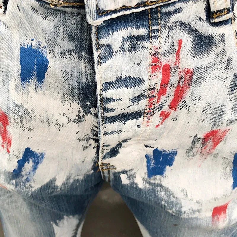 White Splashed Ink Decoration Jeans