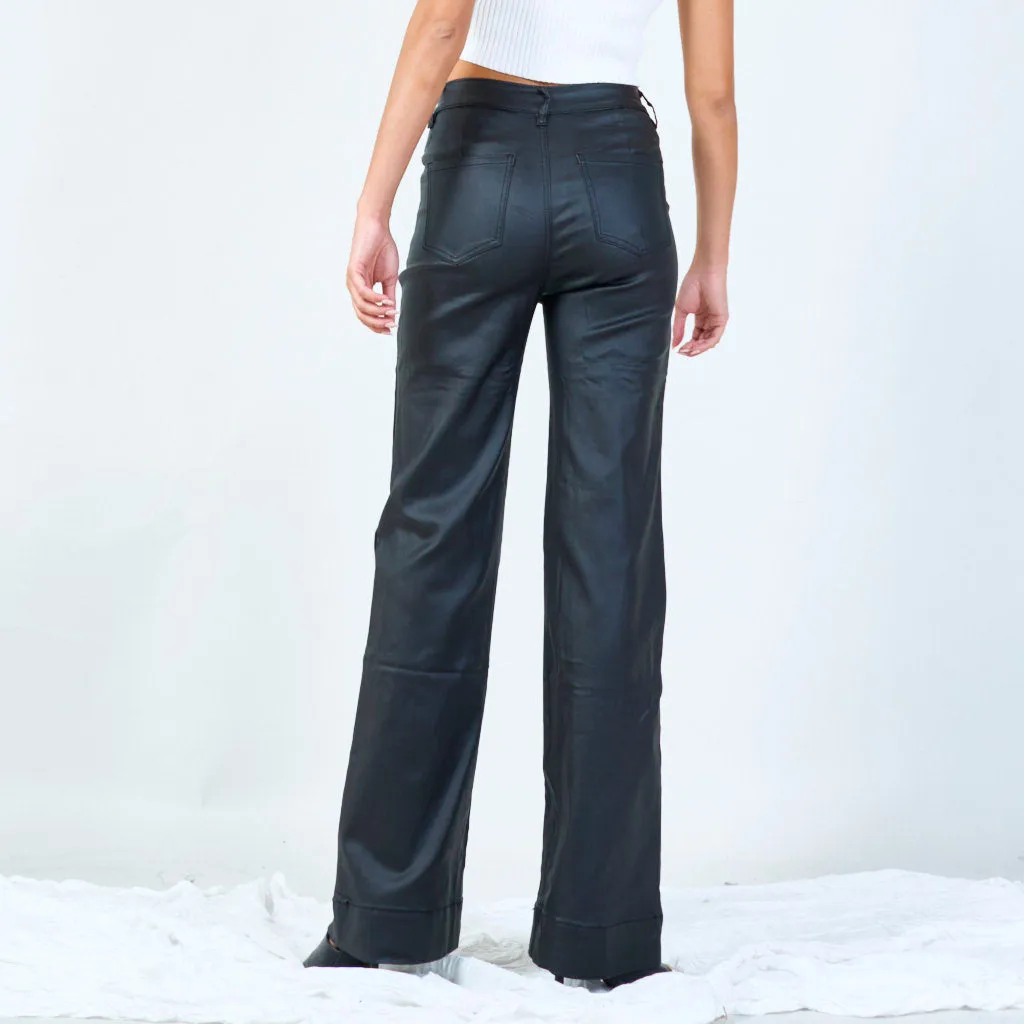 Wide-leg faux leather pants wholesale