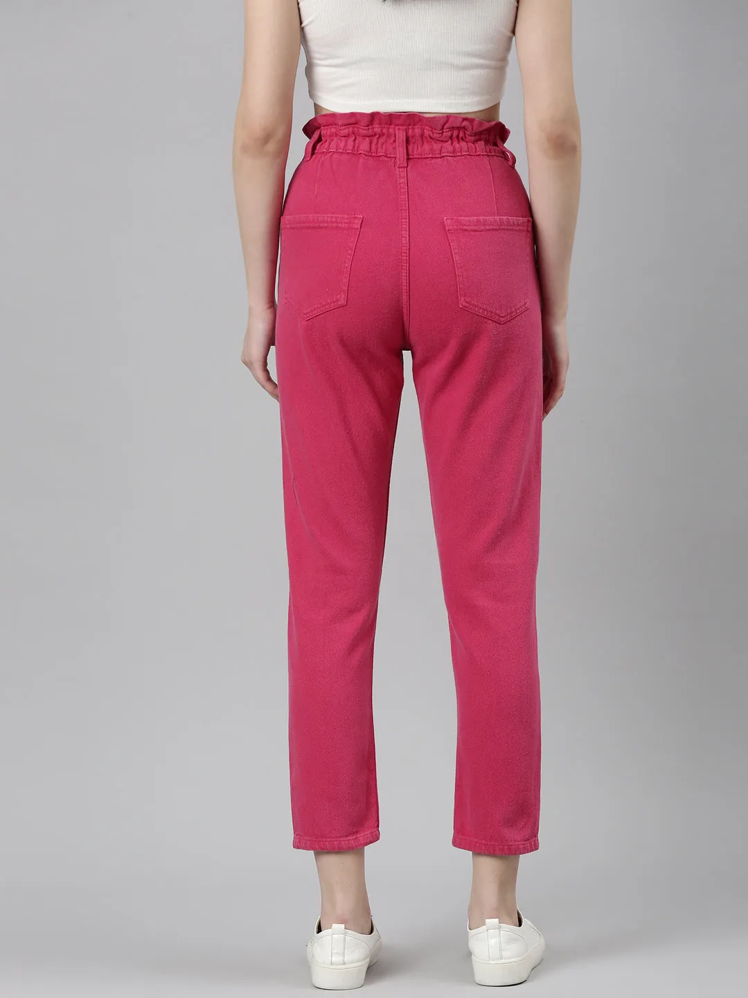 Women Fuchsia Solid Regular Fit Denim Jeans