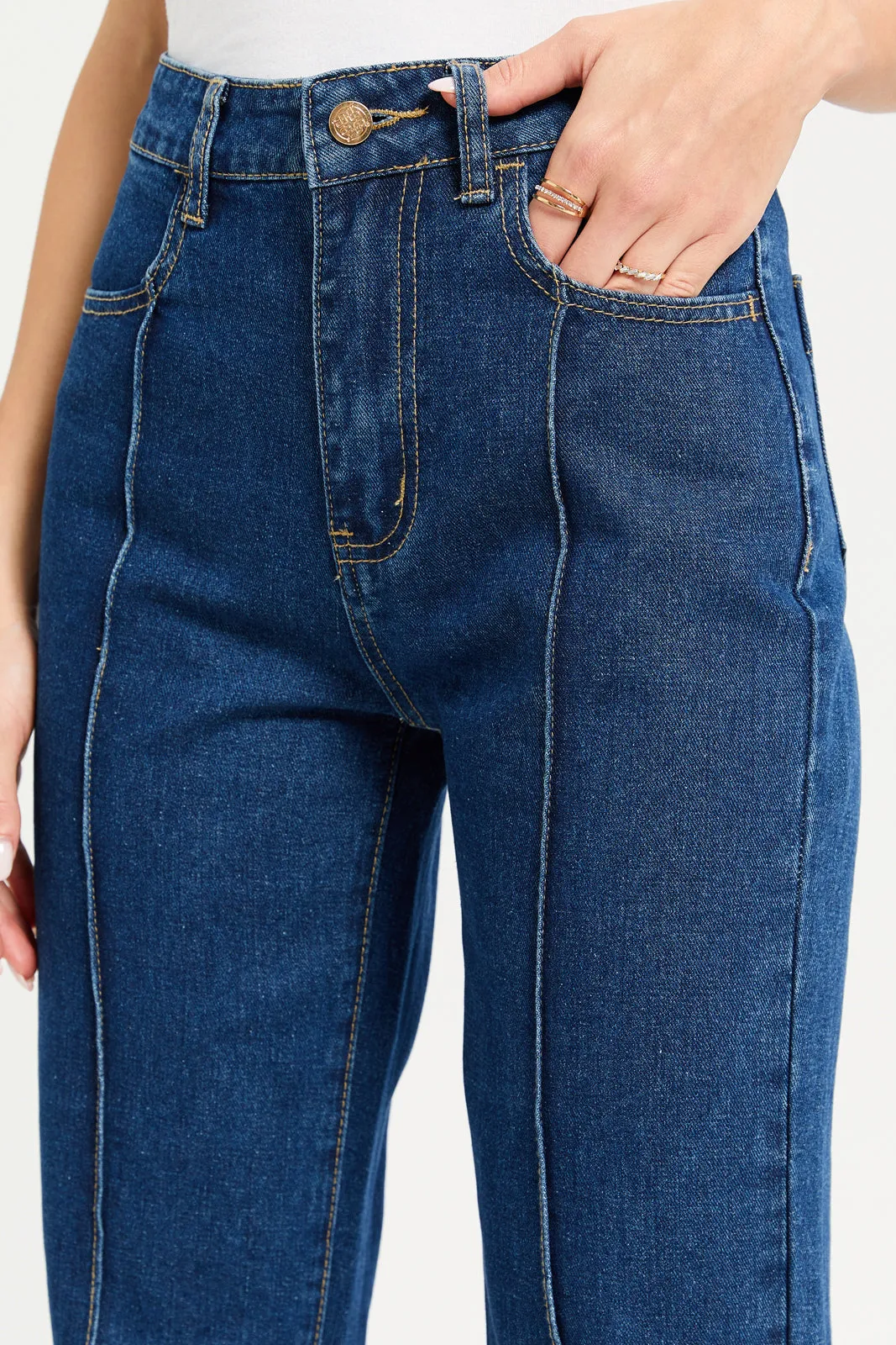 Women Navy High Waisted Denim Jeans