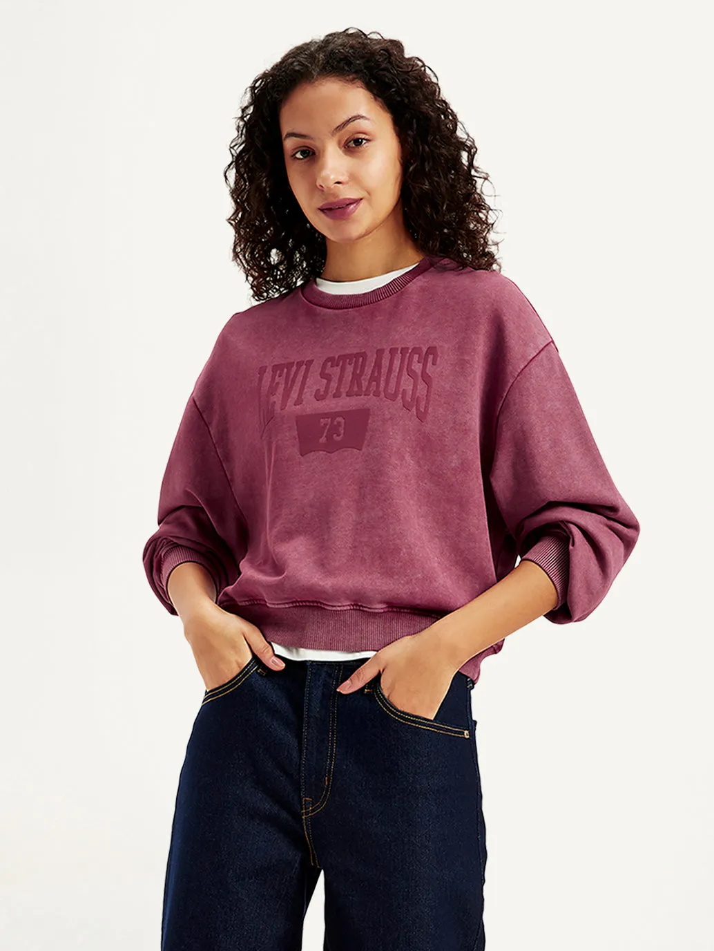 Women's Brand Logo Maroon Crew Neck Sweatshirt