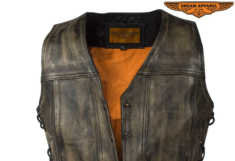 Womens Distressed Brown Naked Cowhide Leather Vest