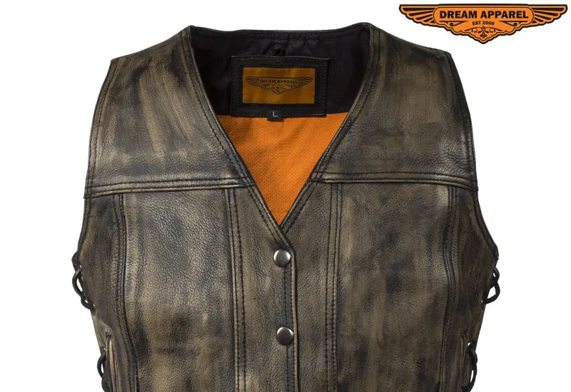 Womens Distressed Brown Naked Cowhide Leather Vest