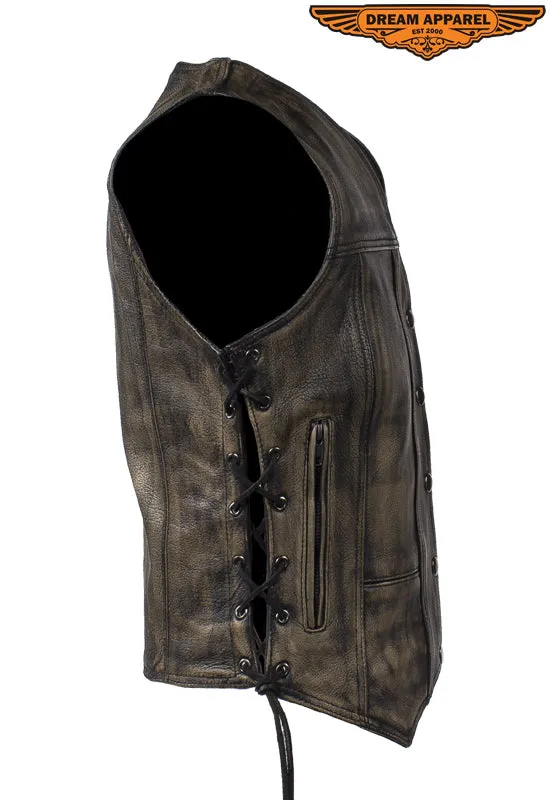 Womens Distressed Brown Naked Cowhide Leather Vest