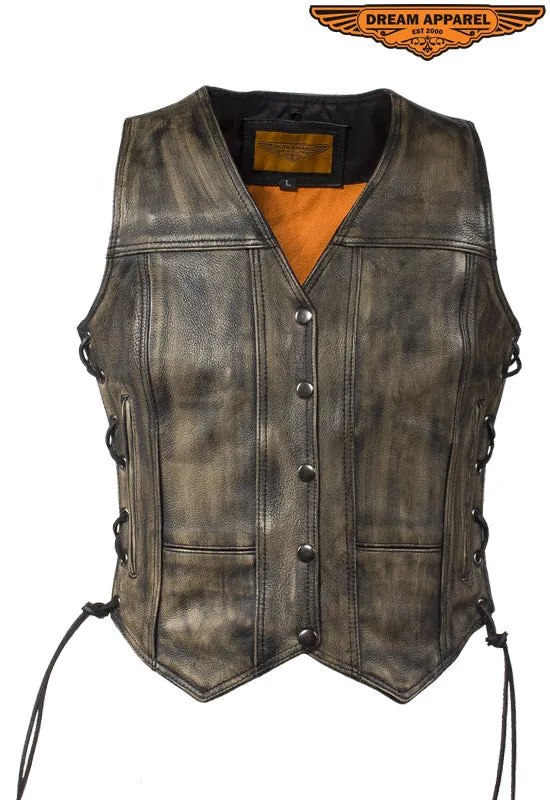 Womens Distressed Brown Naked Cowhide Leather Vest