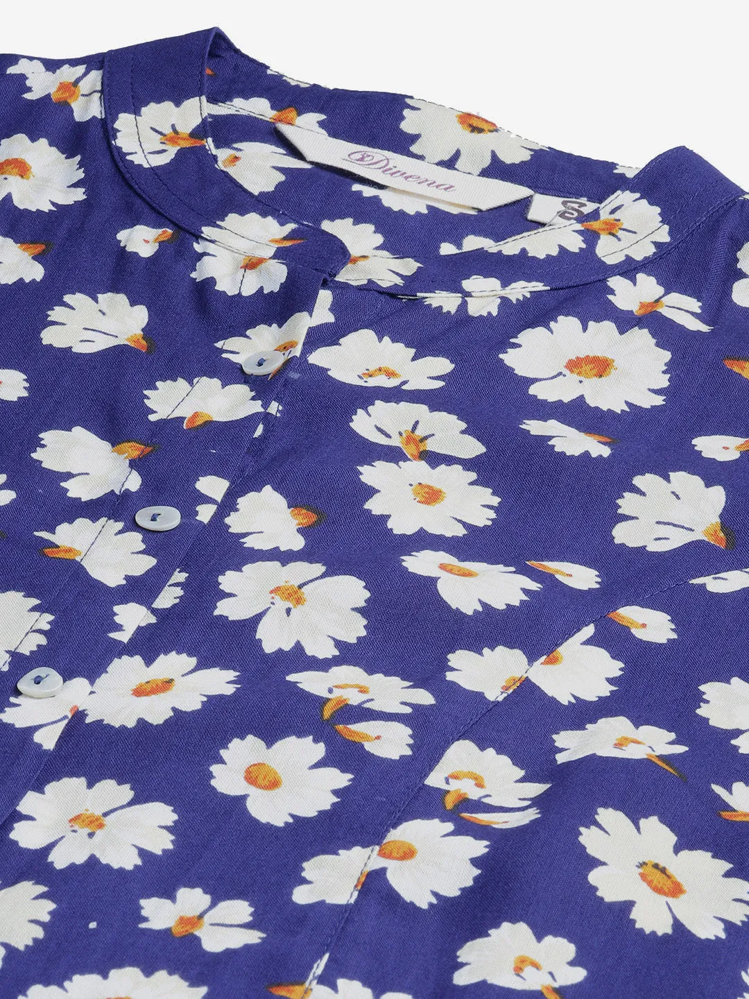 Women'S Rayon Dark Blue Floral Top