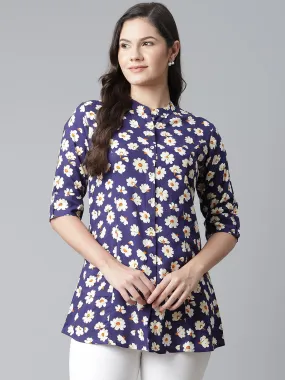 Women'S Rayon Dark Blue Floral Top