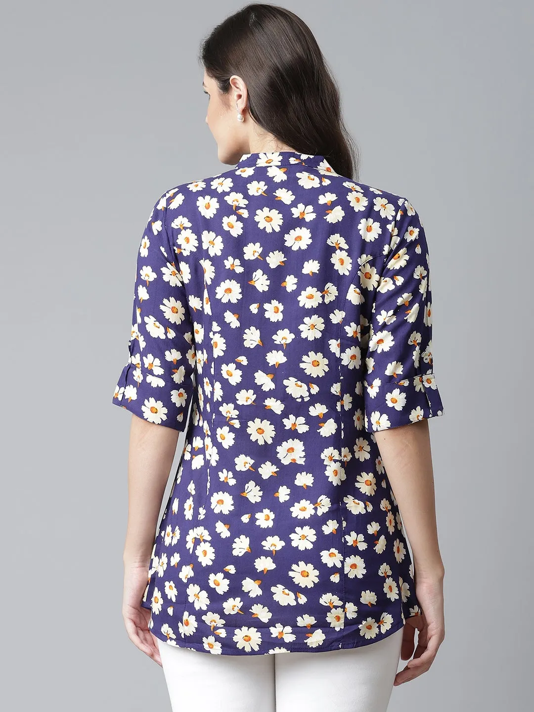 Women'S Rayon Dark Blue Floral Top