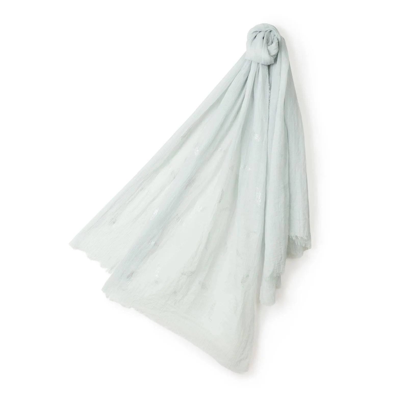 Womens Sheer Summer Scarf Silver Leaf White Mint