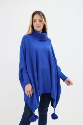 Womens Tassel Poncho Cowl Neck Ladies Knitwear Jumper Top