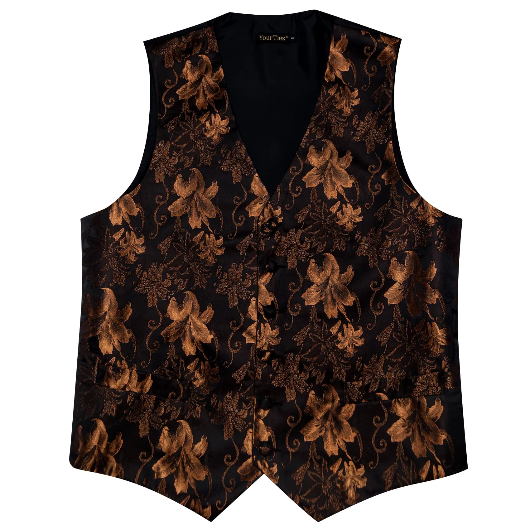 YourTies Black Brown V-Neck Waistcoat Mens Floral Vest Necktie Set