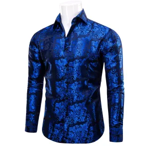 YourTies Blue Shirt Men's Klein Blue Black Floral Long Sleeve Shirt