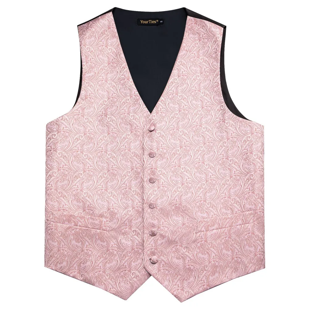 YourTies  Paisley Waistcoat Pink Jacquard Notched V-Neck Vest Tie Set