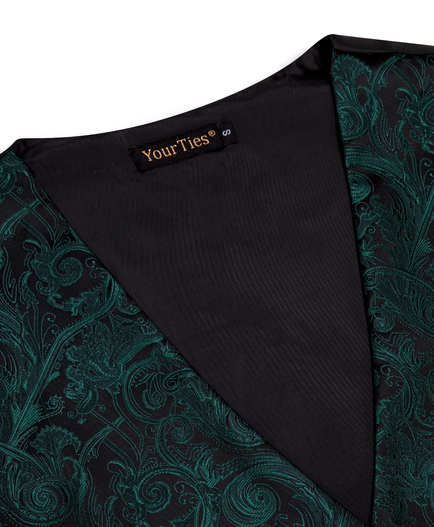 YourTies Sleeveless Wedding Waistcoat Paisley Dark Green Vest Tie Set