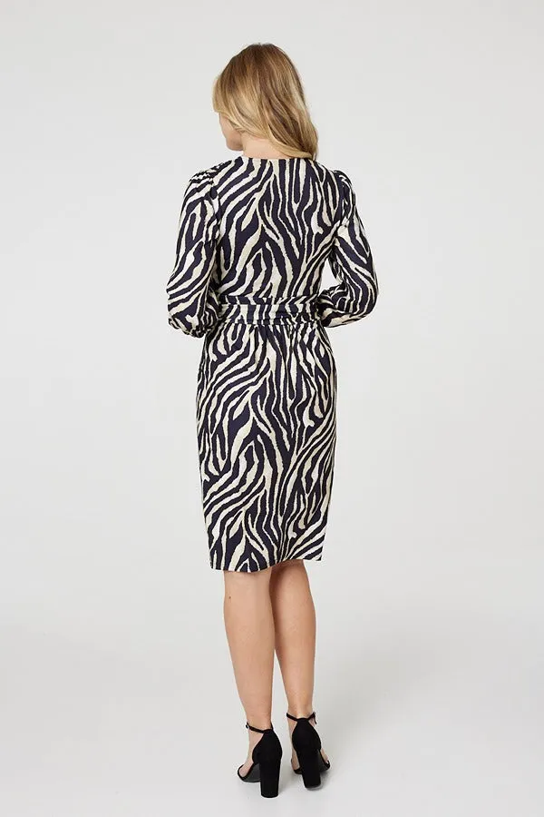 Zebra Print Long Sleeve Wrap Dress